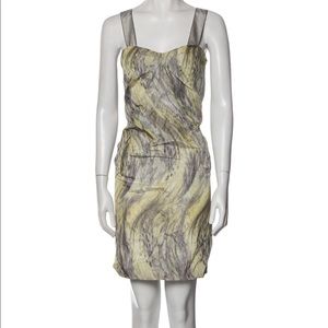 Yigal Azrouel Yellow and Gray Marble-Print Mini Dress